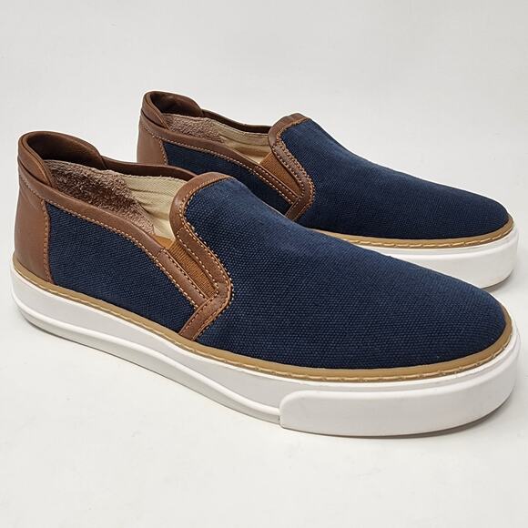 M. Gemi Sneakers Women 8.5M The Gina Navy Blue Linen & Brown Leather Slip-on - Picture 2 of 10